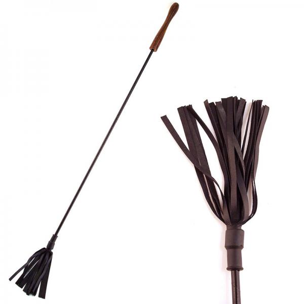 Rouge Leather Wooden Handle Riding Crop - Black