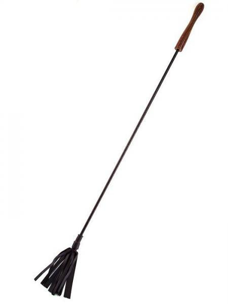 Rouge Leather Wooden Handle Riding Crop - Black