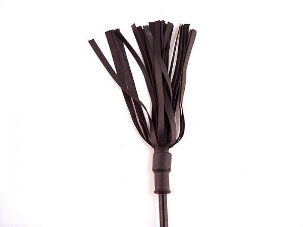 Rouge Leather Wooden Handle Riding Crop - Black