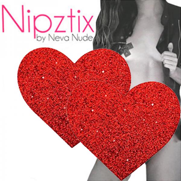 Neva Nude - Red Glitter Heart Pasties