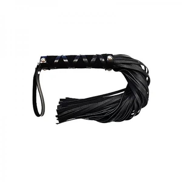 Rouge Short Leather Flogger With Studded Handle - Black