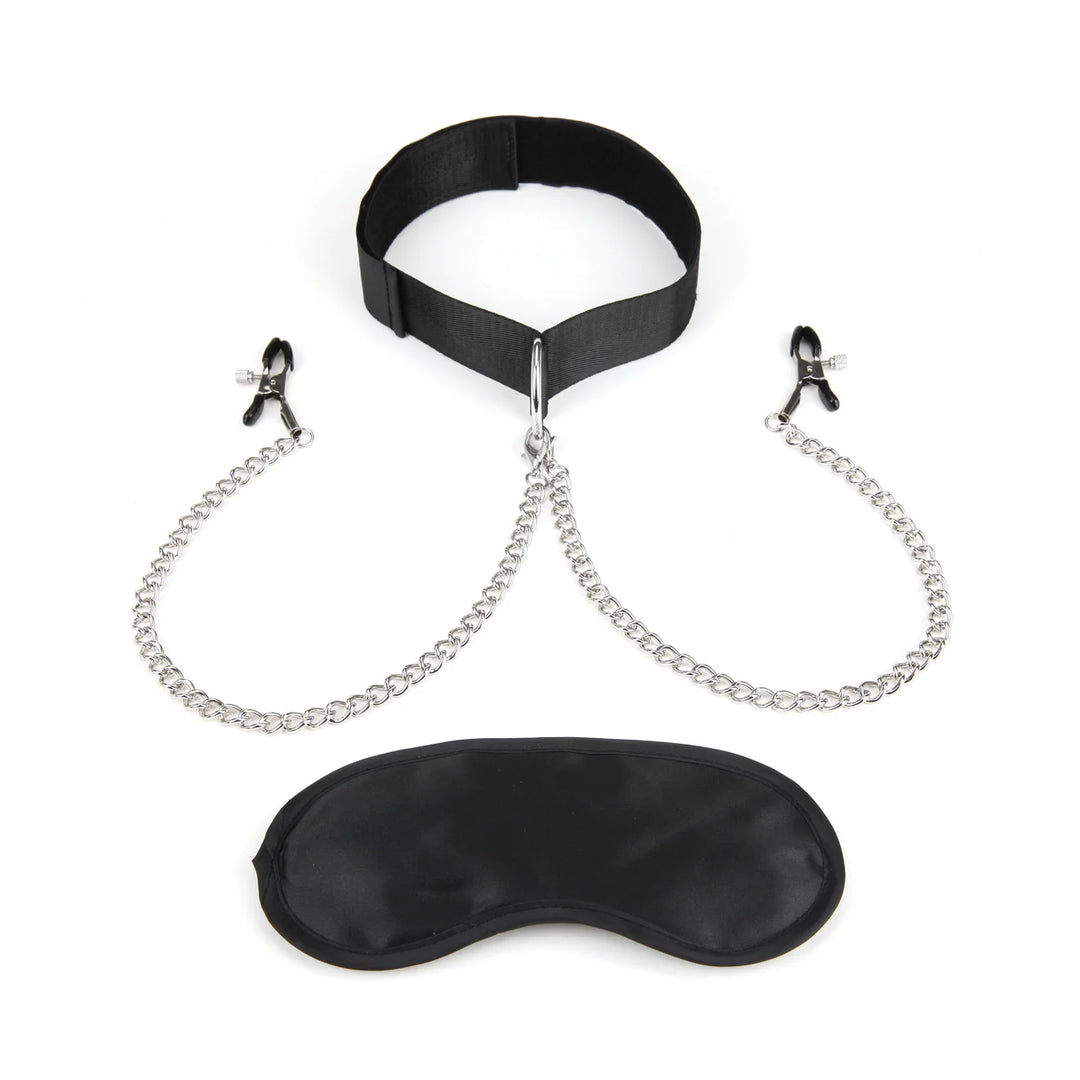 LuxFetish Collar And Nipple Clips