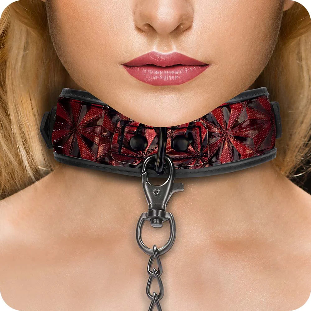 Ouch! Luxury Collar With Leash - Burgundy