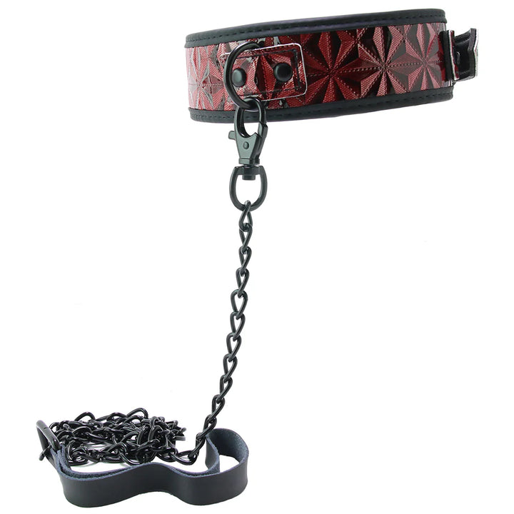 Ouch! Luxury Collar With Leash - Burgundy