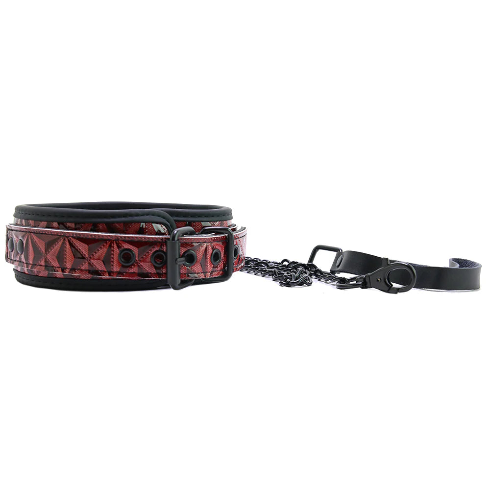 Ouch! Luxury Collar With Leash - Burgundy