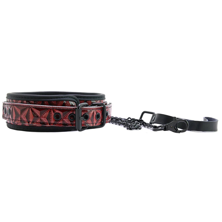 Ouch! Luxury Collar With Leash - Burgundy