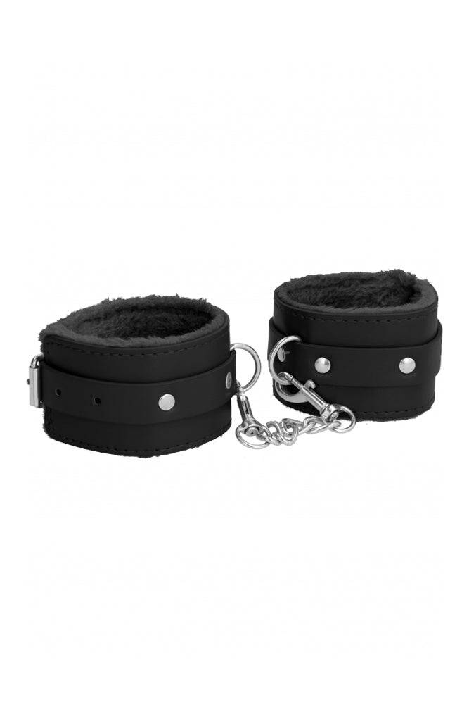 Ouch! Plush Leather Wrist Cuffs - Black