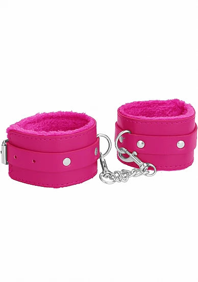 Ouch! Plush Leather Wrist Cuffs - Pink