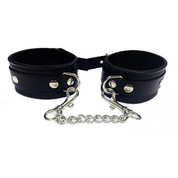 Rouge Plain Leather Wrist Cuffs - Black