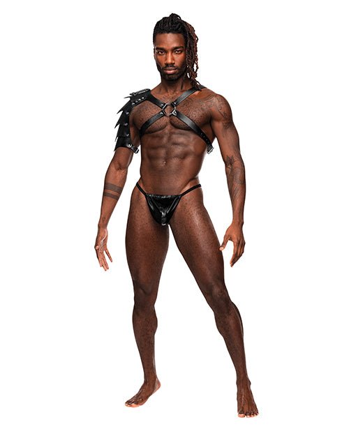 Aquarius Pu Leather Chest Harness W/half Sleeve Black O/s - BDSMTest Store