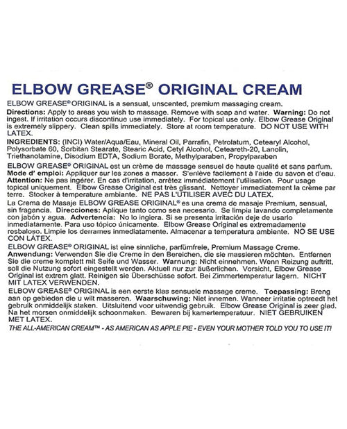 Elbow Grease Original Cream - 1 Oz - BDSMTest Store