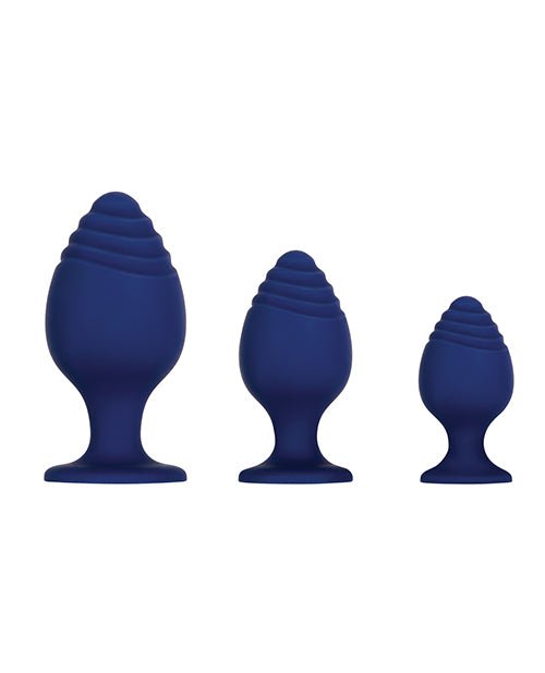 Evolved Get Your Groove On 3 Pc Silicone Anal Plug Set - Blue - BDSMTest Store