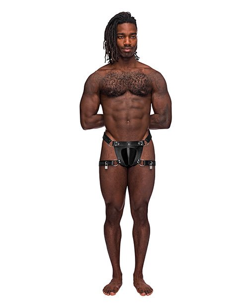 Leather Scorpio Adjustable Waist & Leg Band Thong Black O/s - BDSMTest Shop