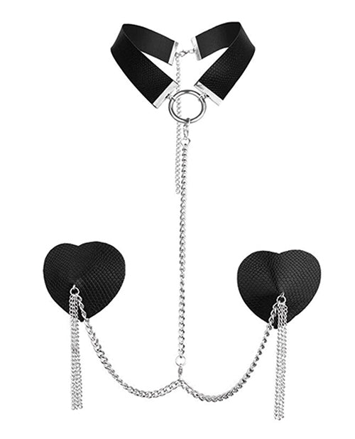 Nipplicious Dominatrix Leather Collar & Pasties W/chain - BDSMTest Store