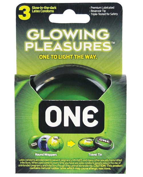 One Glowing Pleasures Condoms - Box Of 3 - BDSMTest Store