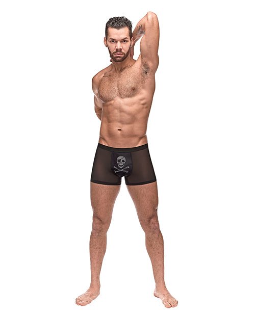 Private Screening Micro Mesh & Modal Skull Pouch Short Black - BDSMTest Shop