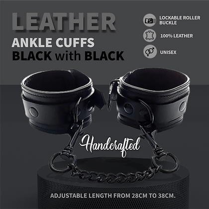 Rouge Leather Ankle Cuffs - Black With Black - BDSMTest Shop