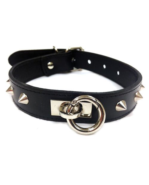 Rouge Leather O Ring Studded Collar - BDSMTest Store