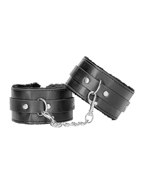 Shots Ouch Black & White Plush Bonded Leather Ankle Cuffs - Black - BDSMTest Store