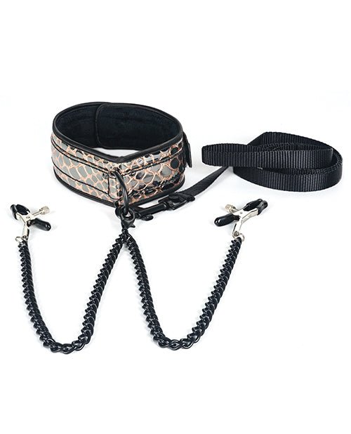 Spartacus Faux Leather Collar & Leash W/black Nipple Clamps - BDSMTest Store
