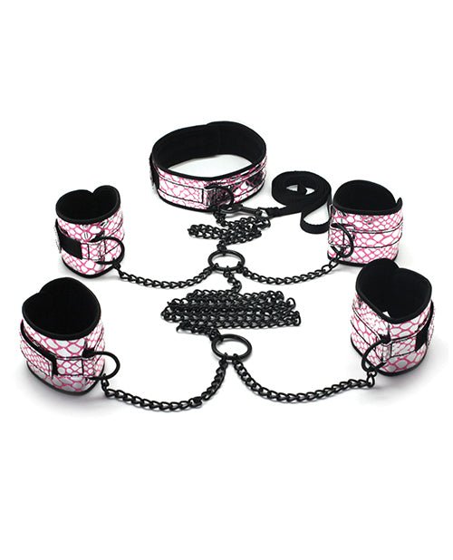 Spartacus Faux Leather Collar To Wrist & Ankle Restraints Bondage Kit W/leash - BDSMTest Store