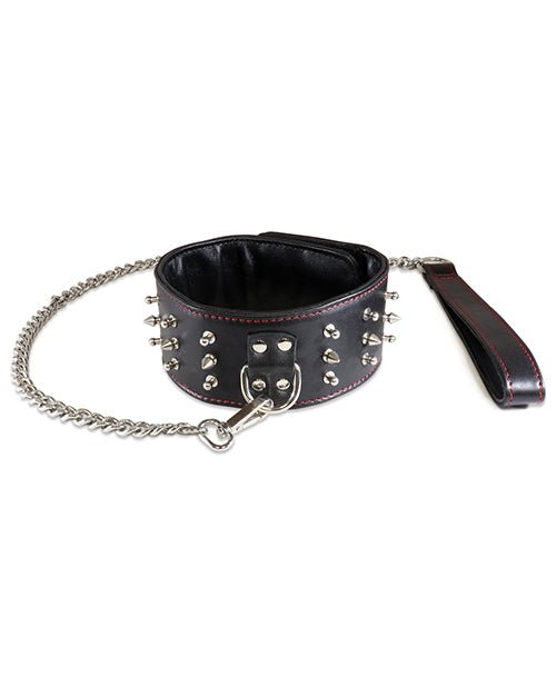 Sultra Lambskin 2 1/2" Studded Collar W/24" Chain - Black - BDSMTest Store