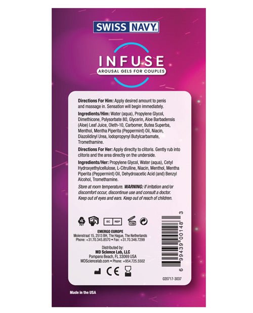 Swiss Navy Infuse Arousal Gels For Couples - BDSMTest Store