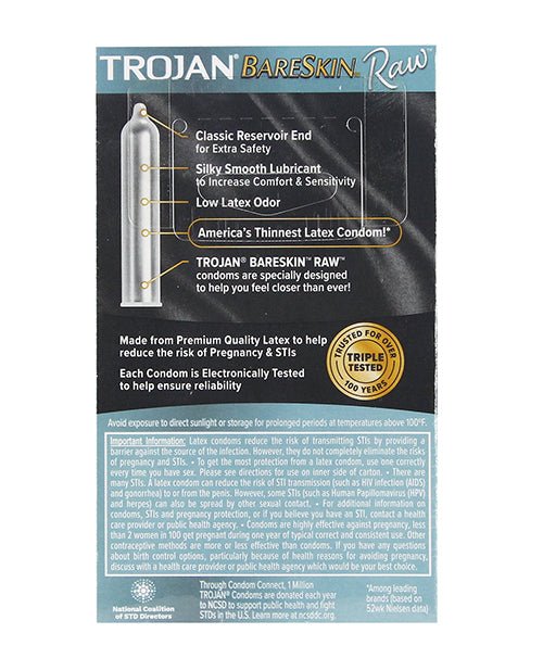 Trojan Bareskin Raw Condom - Pack Of 10 - BDSMTest Store
