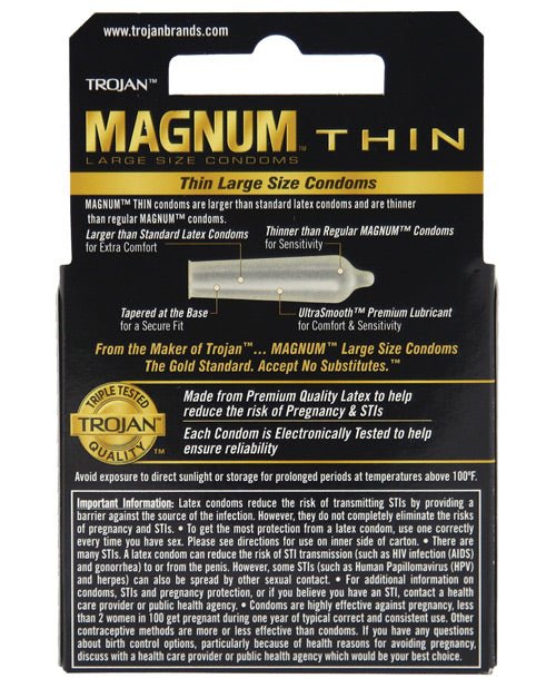Trojan Magnum Thin Condoms - Box Of 3 - BDSMTest Store