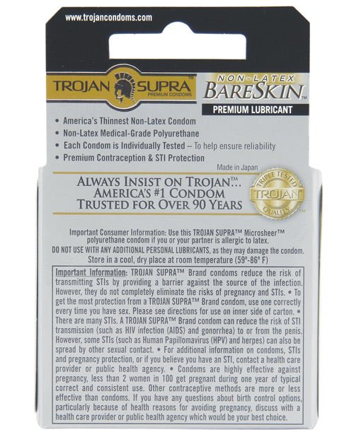Trojan Supra Ultra-thin Polyurethane Condoms - Box Of 3 - BDSMTest Store