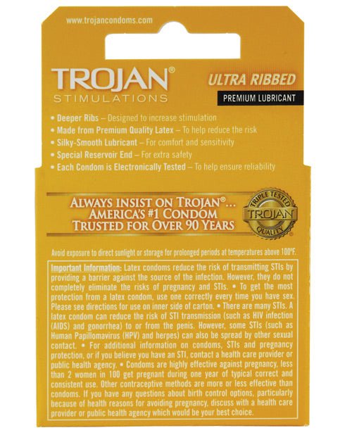 Trojan Ultra Ribbed Condoms - Box Of 3 - BDSMTest Store
