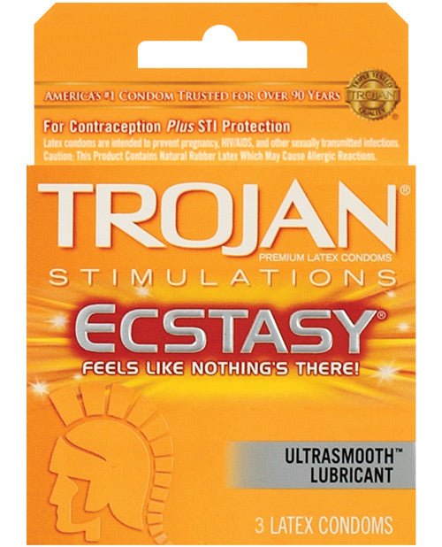 Trojan Ultra Ribbed Ecstasy Condoms - Box Of 3 - BDSMTest Store